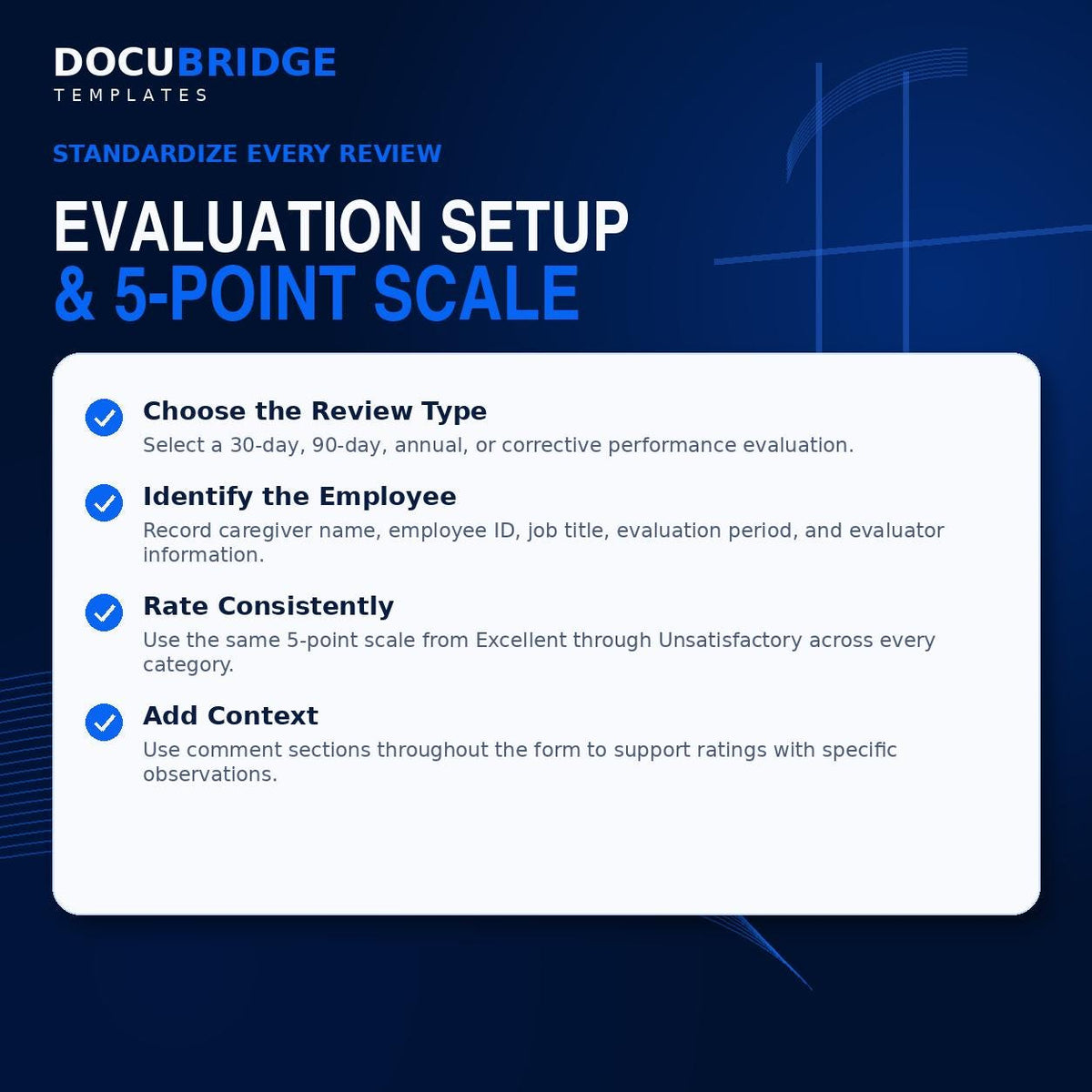 Caregiver Performance Evaluation Form | Home Care Employee Review | 30 90 Day Annual Evaluation & PIP Assessment