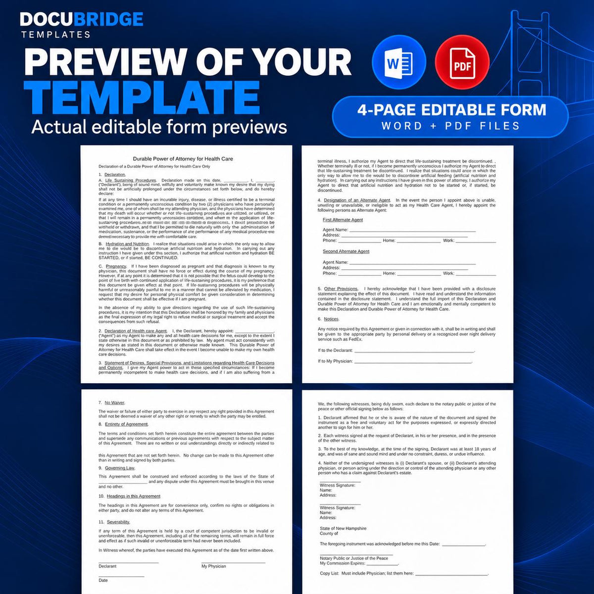 Durable Healthcare Power of Attorney Template | Medical POA & Advance Healthcare Directive | Health Care Agent and Living Will | PDF, Word