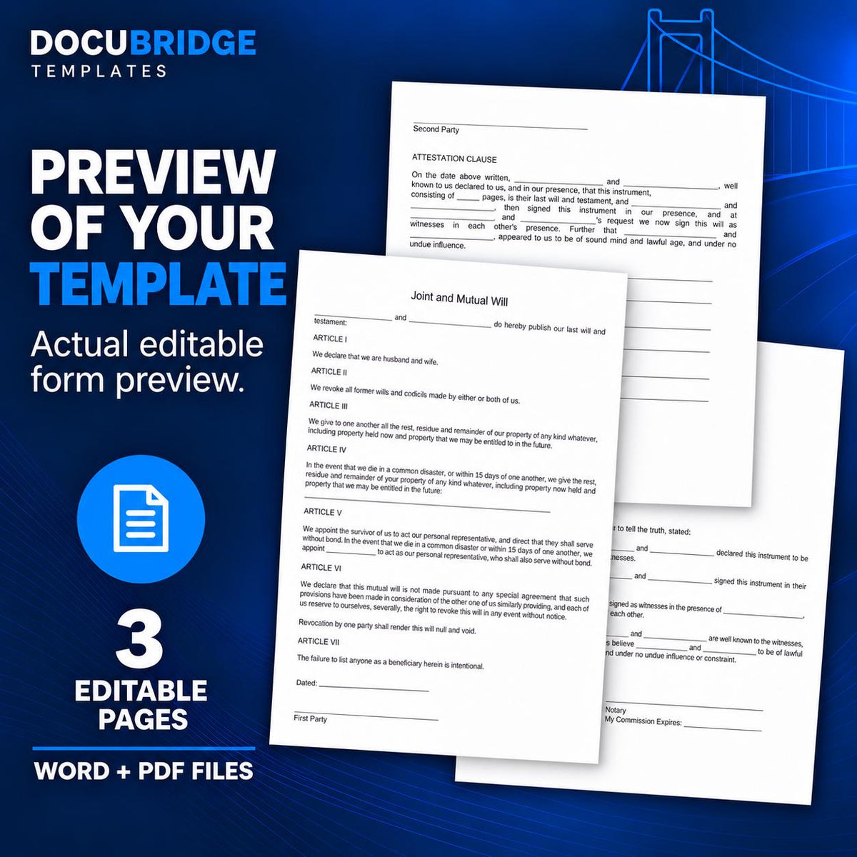 Joint and Mutual Will Template for Married Couples | Husband & Wife Last Will and Testament | Spousal Estate Planning Will | PDF and Word
